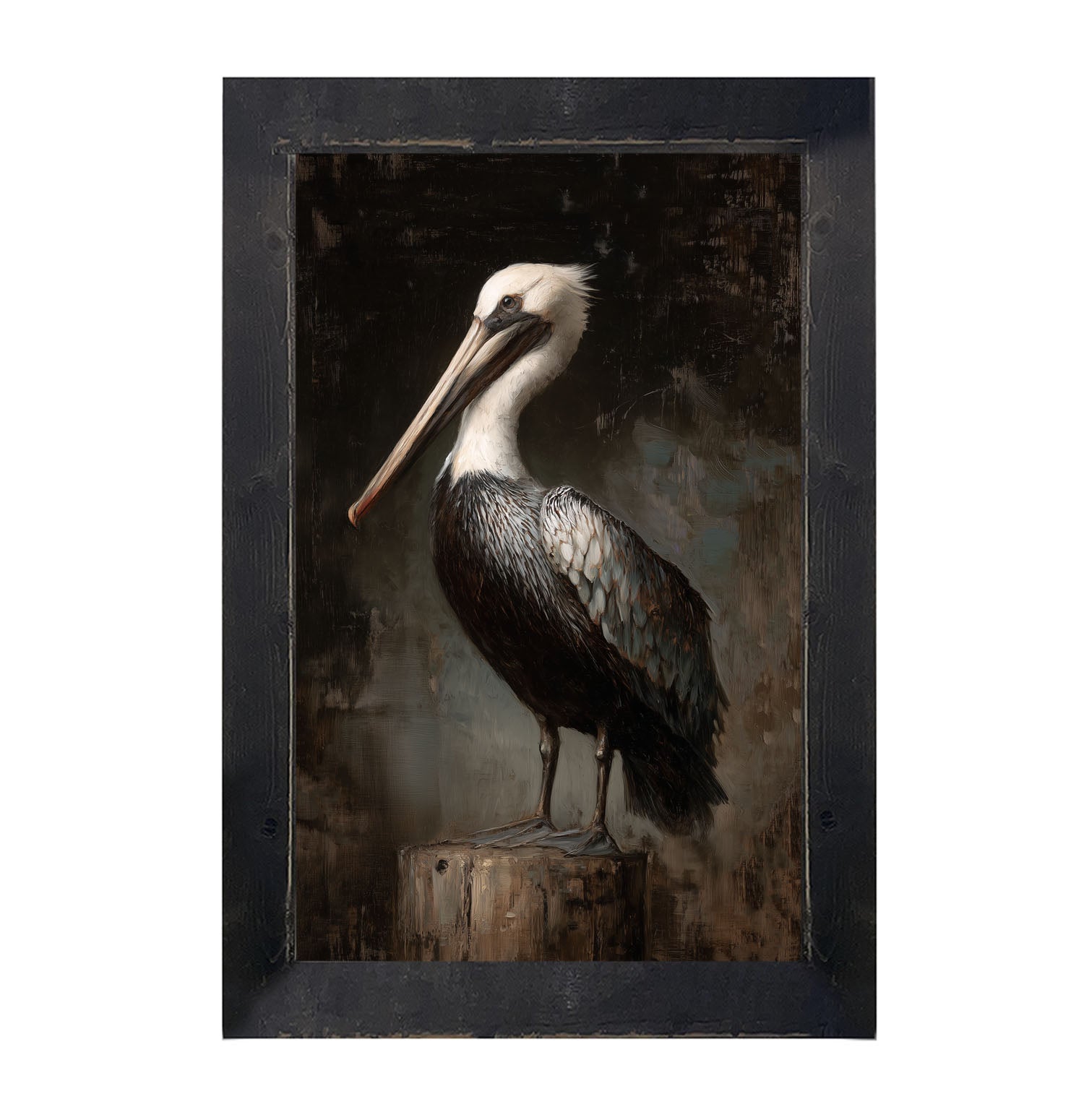 Beach Bird - Black and White Pelican - Framed Art