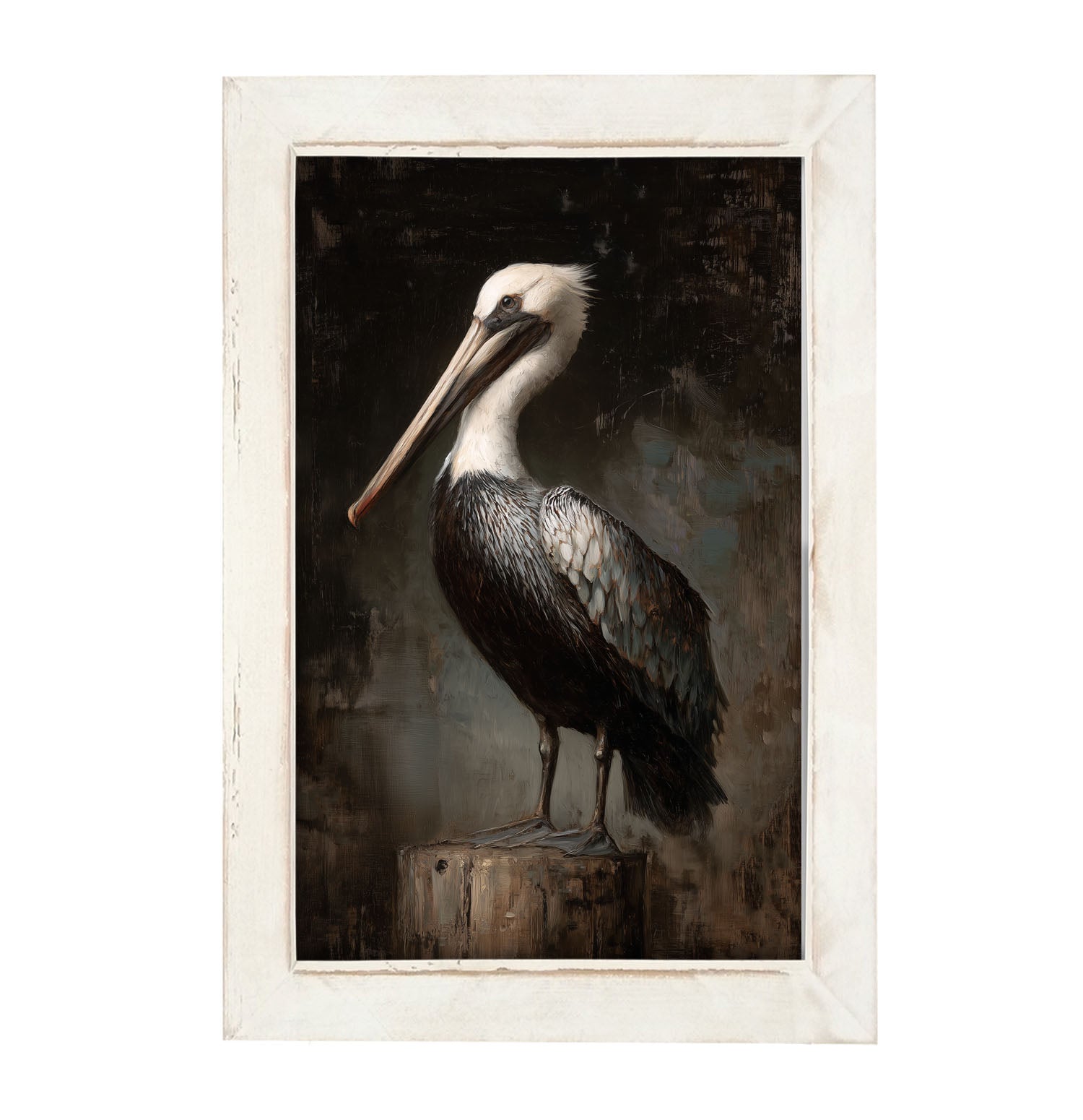 Beach Bird - Black and White Pelican - Framed Art