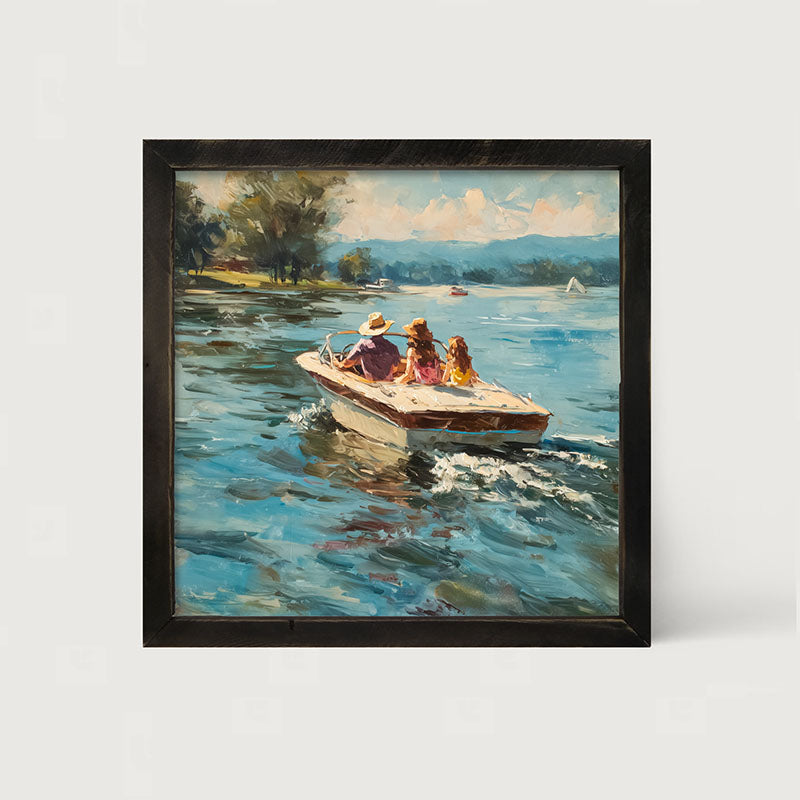 Family Boating on the Lake - Framed Art