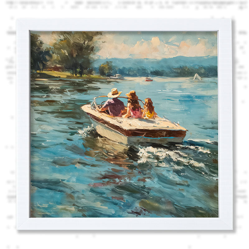 Family Boating on the Lake - Framed Art