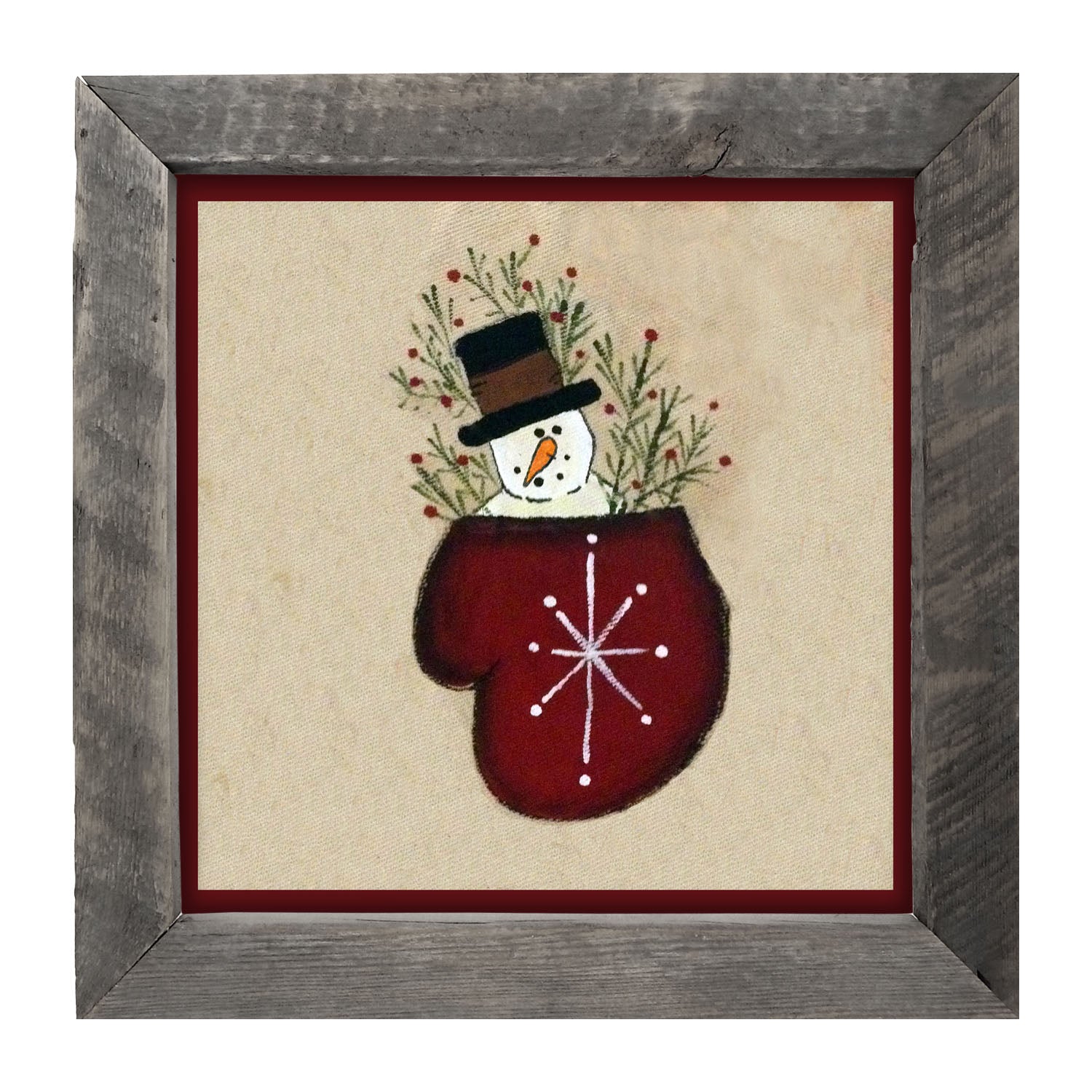 Snowman in Mitten - Framed art