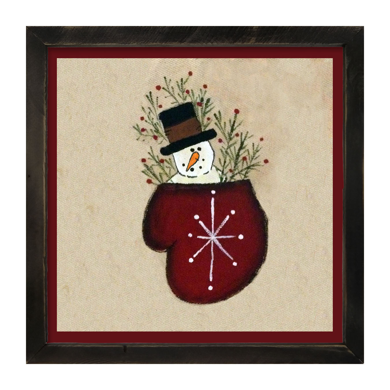 Snowman in Mitten - Framed art