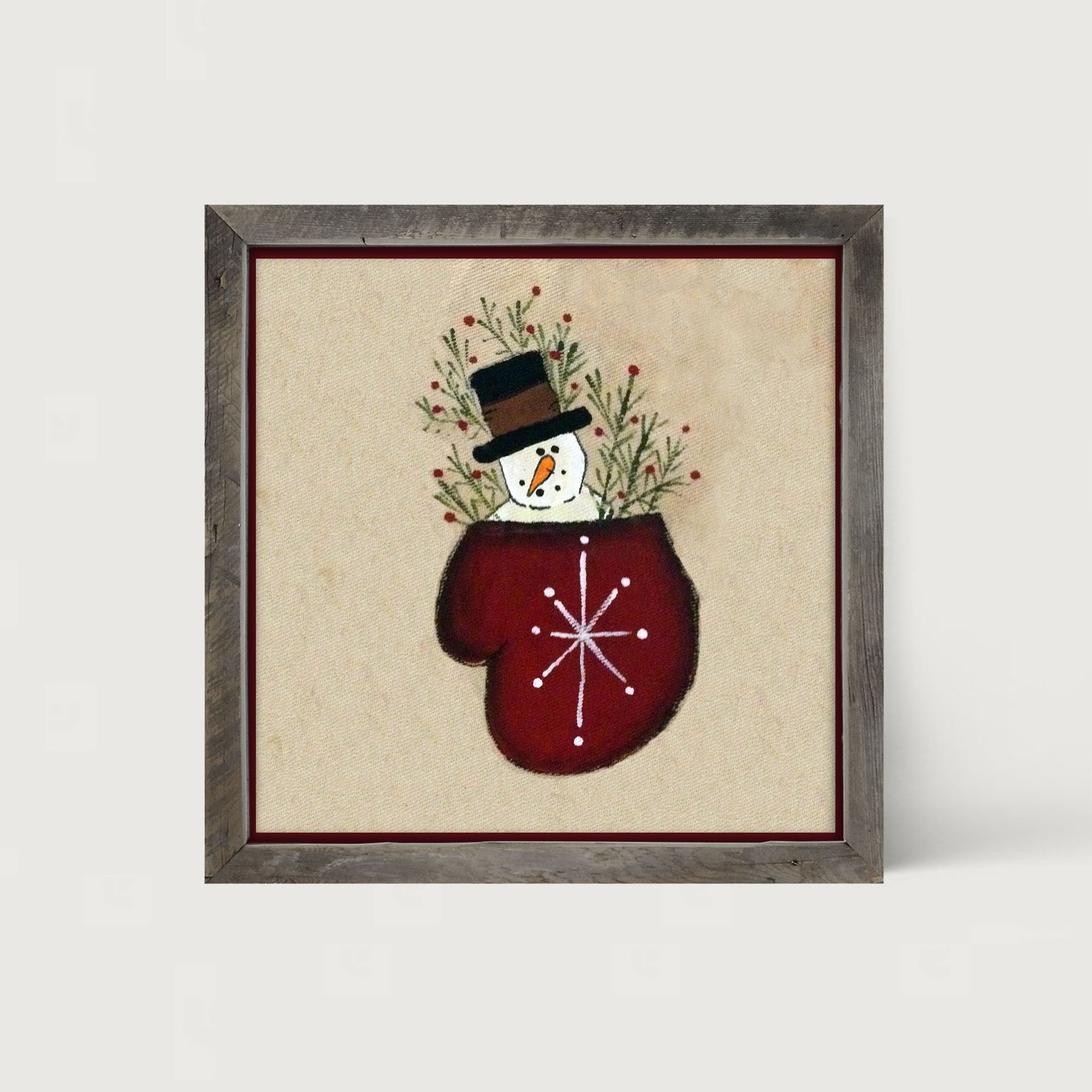 Snowman in Mitten - Framed art