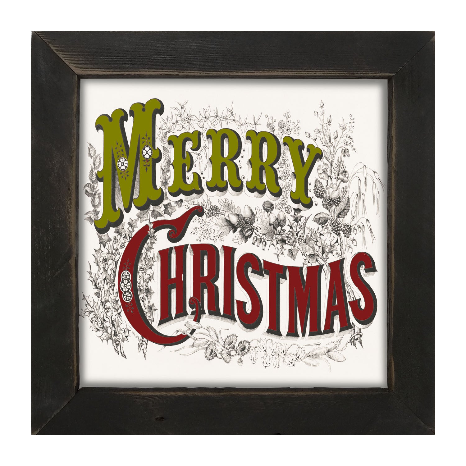 Merry Christmas (Green and Red Letters) - Framed art