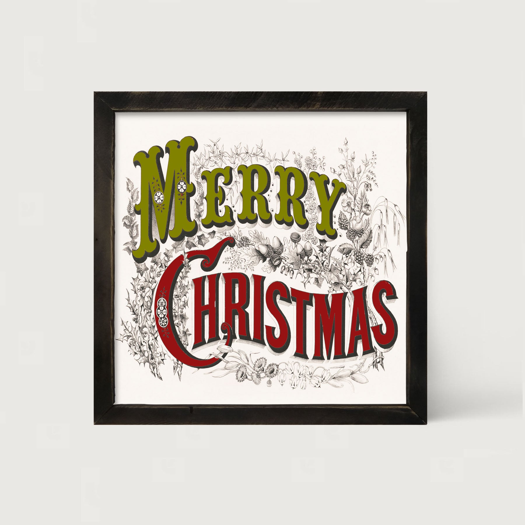 Merry Christmas (Green and Red Letters) - Framed art