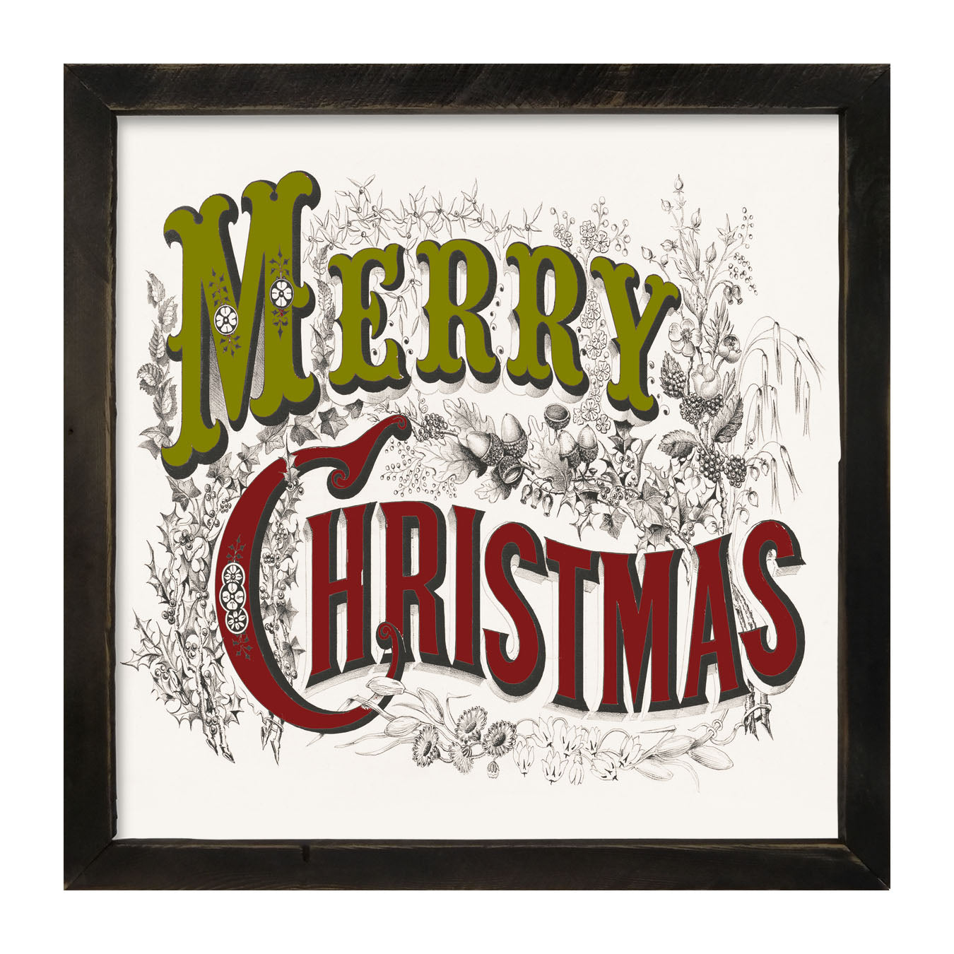 Merry Christmas (Green and Red Letters) - Framed art