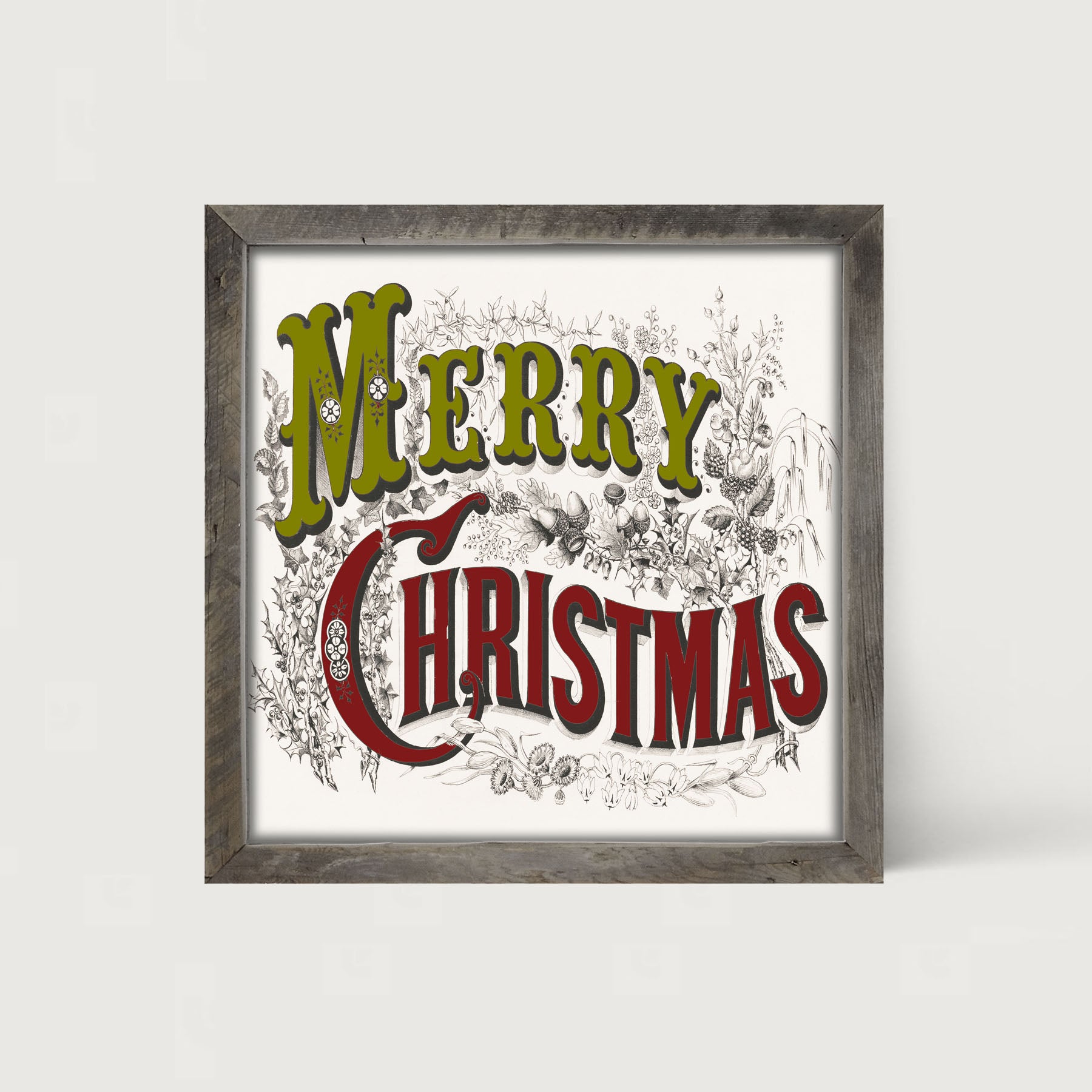 Merry Christmas (Green and Red Letters) - Framed art