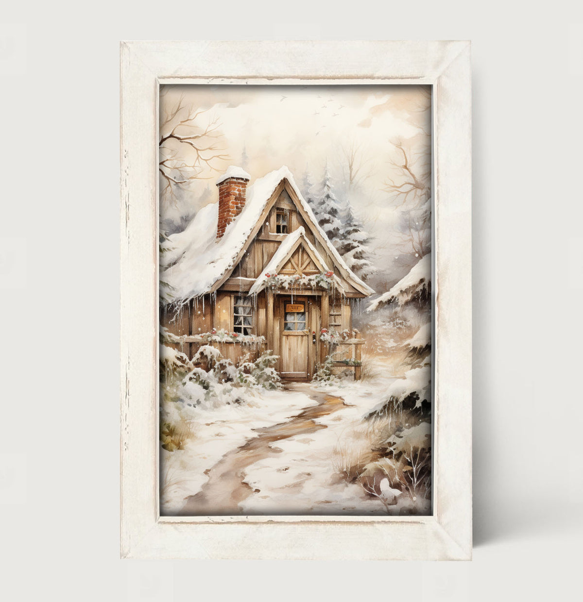 Snowy Cottage - Framed art