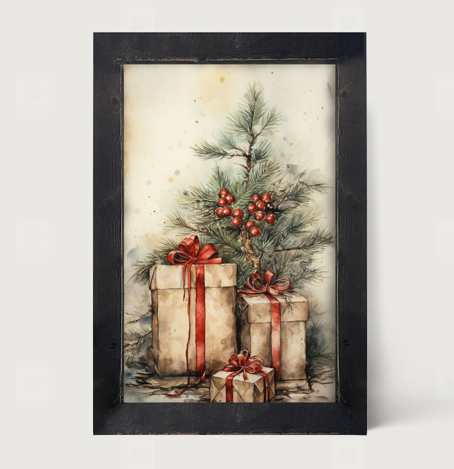 Presents with Christmas tree - Framed art