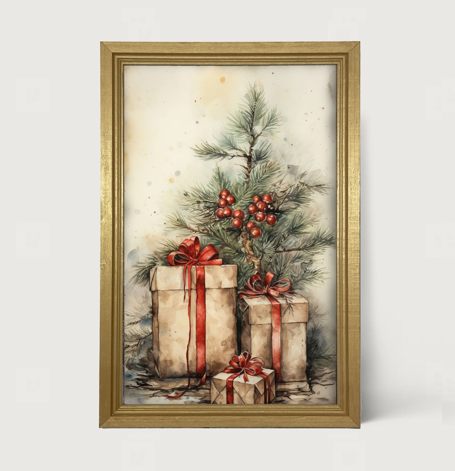Presents with Christmas tree - Framed art