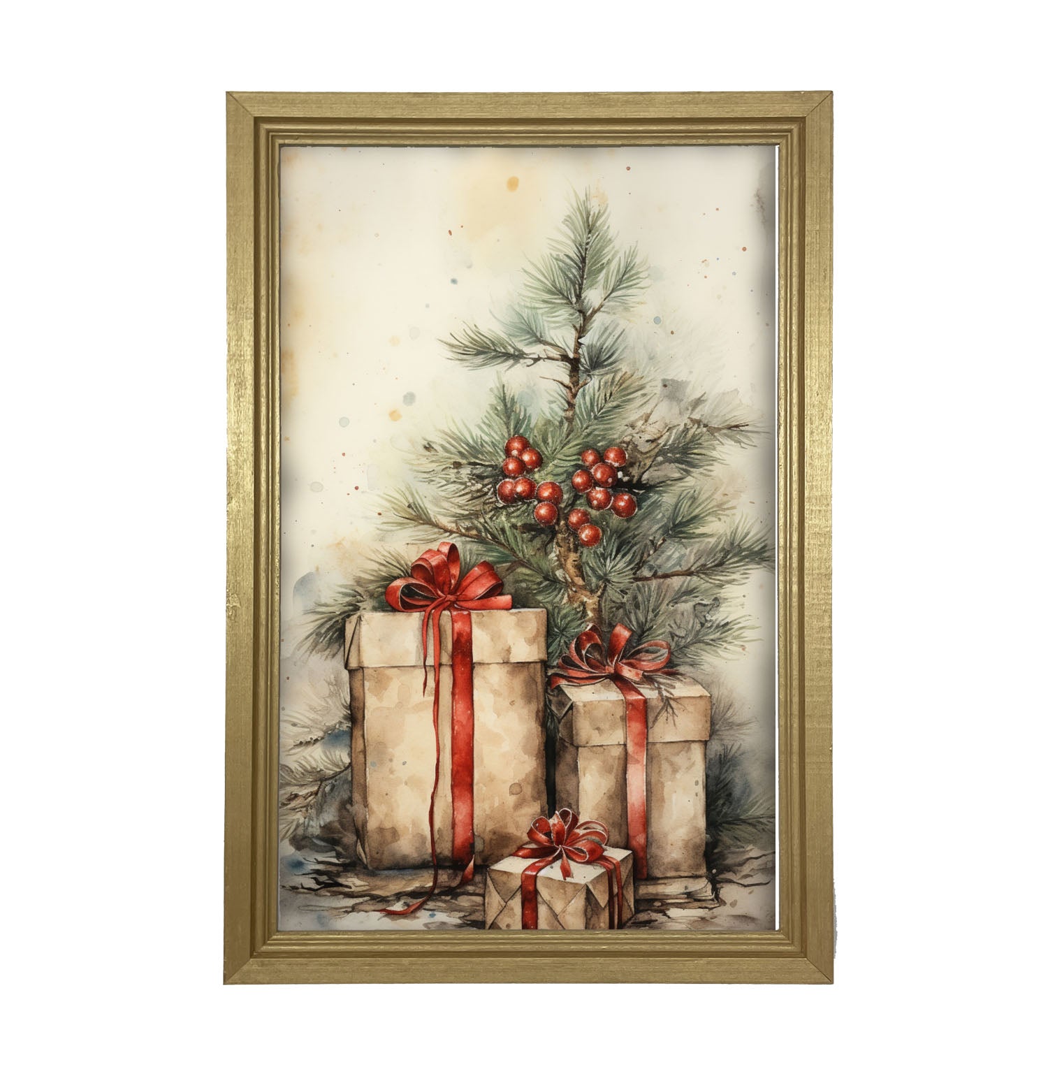 Presents with Christmas tree - Framed art