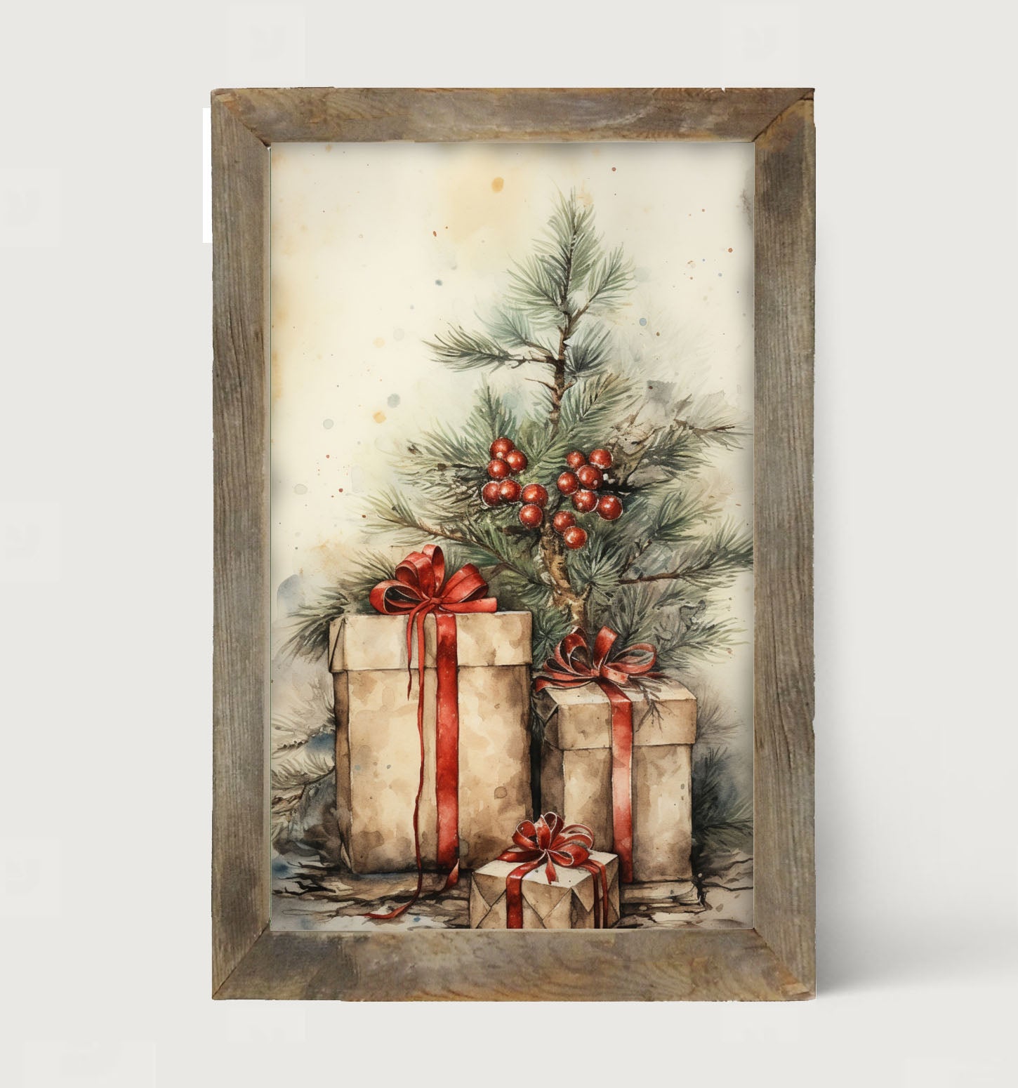 Presents with Christmas tree - Framed art