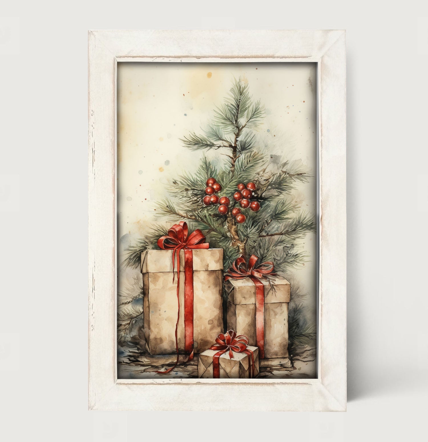 Presents with Christmas tree - Framed art