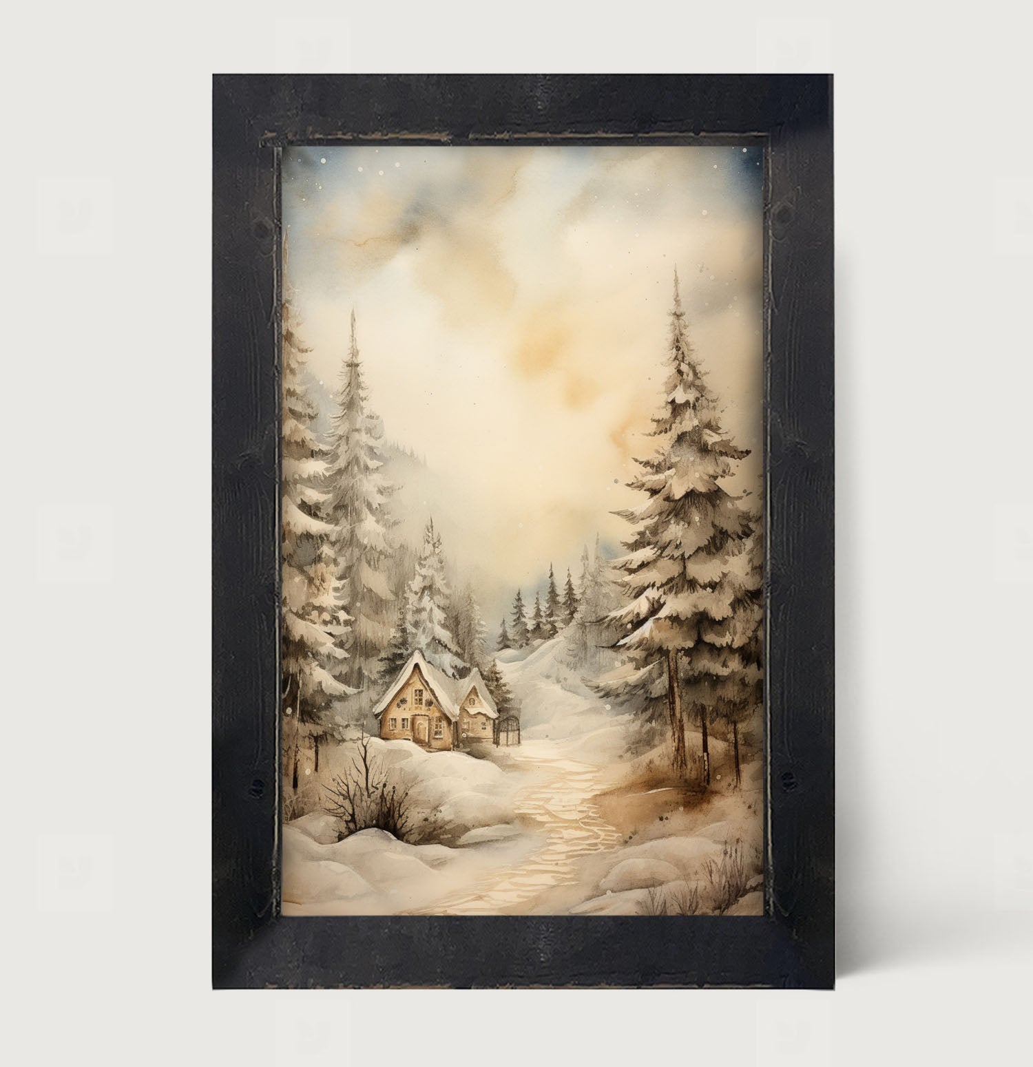 Serene winter cottage - Framed art