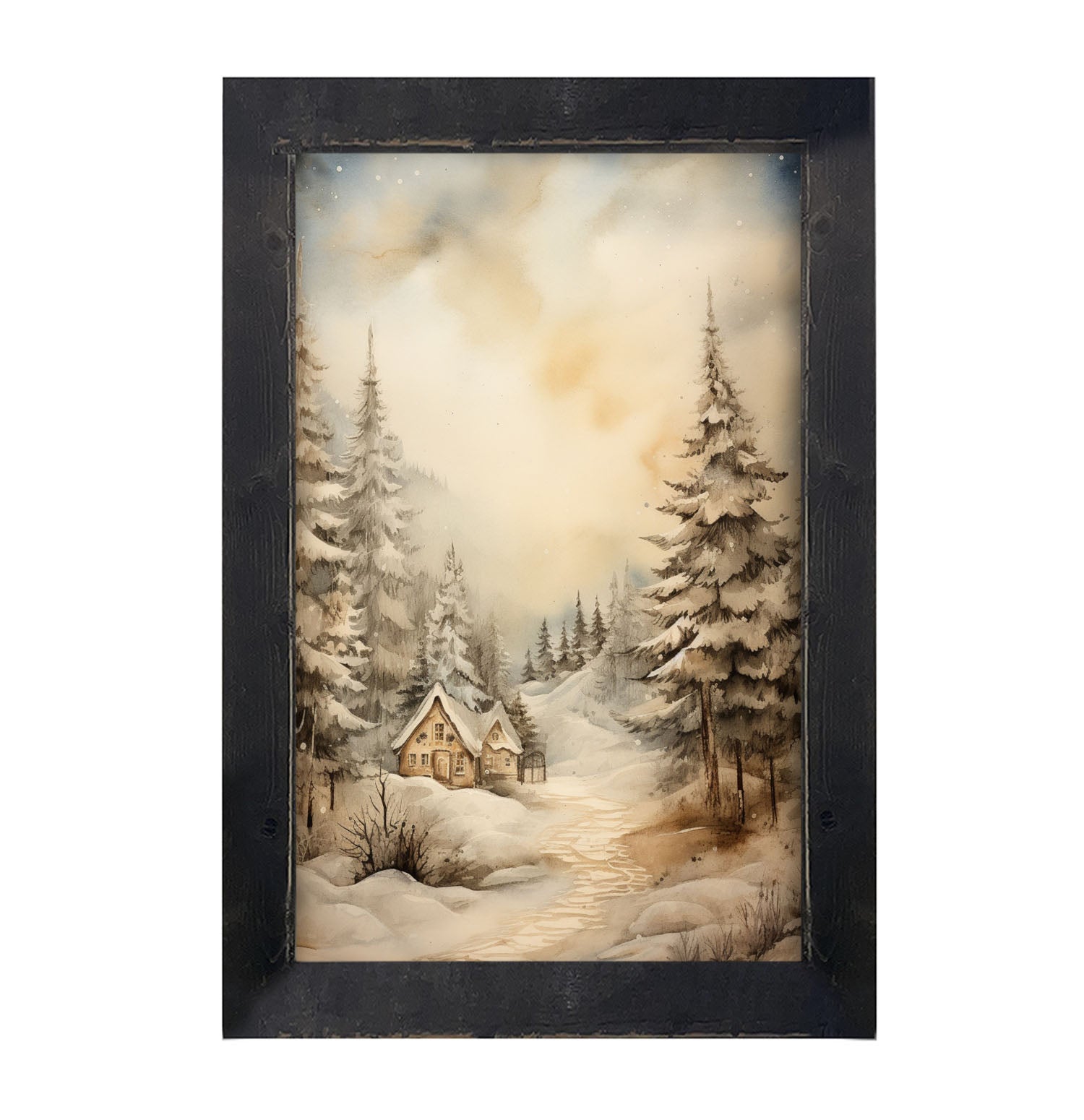 Serene winter cottage - Framed art