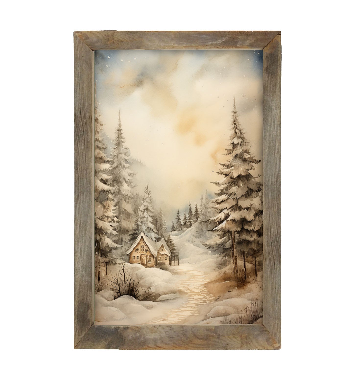 Serene winter cottage - Framed art