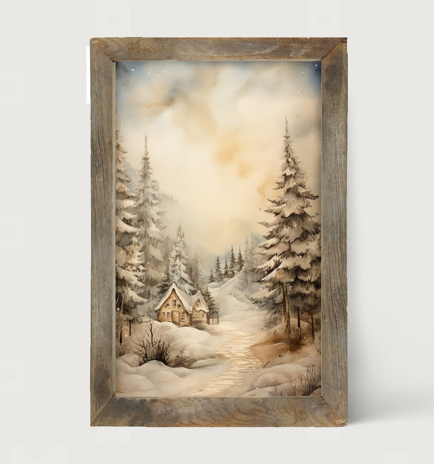 Serene winter cottage - Framed art