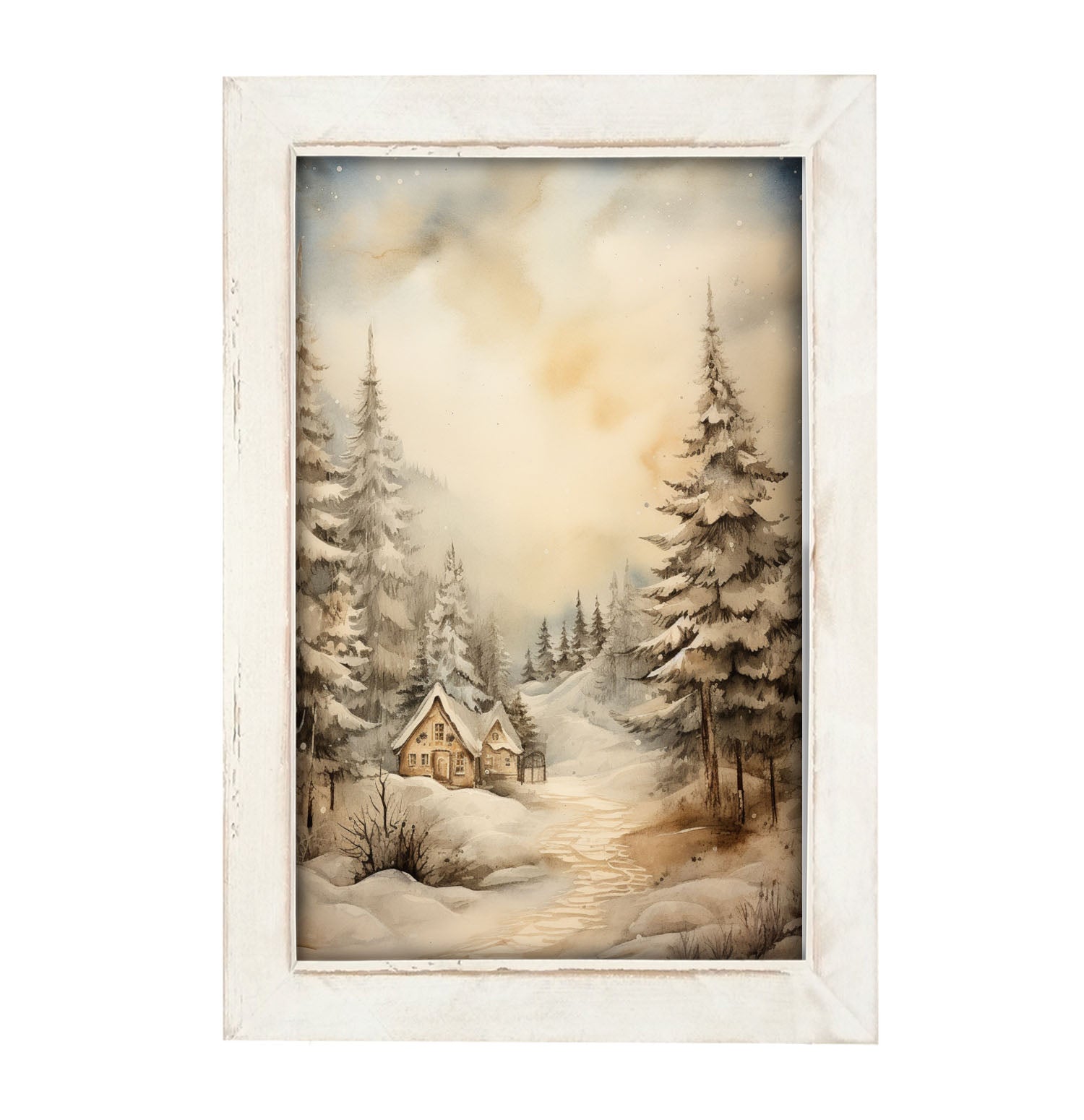 Serene winter cottage - Framed art
