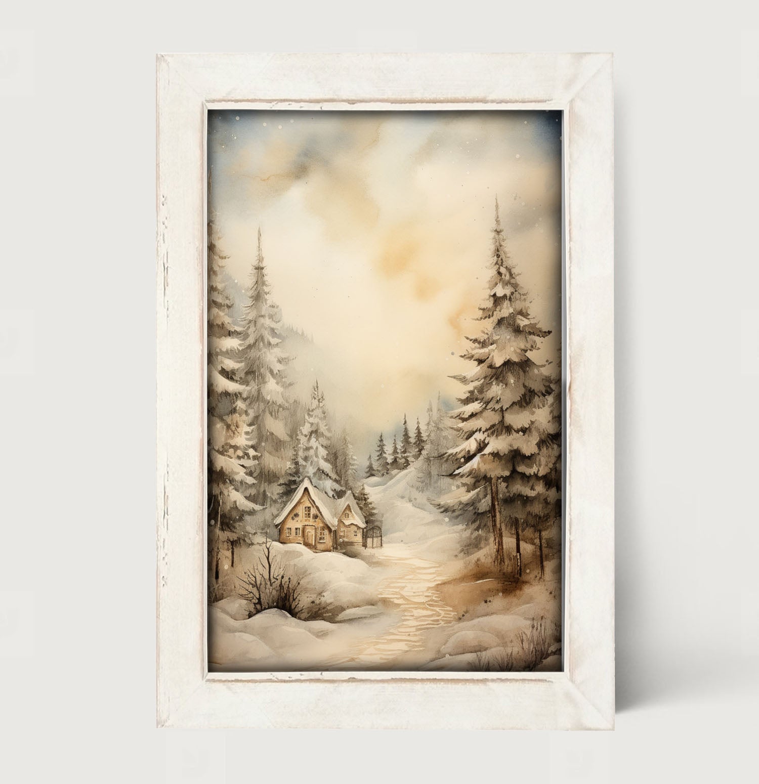 Serene winter cottage - Framed art