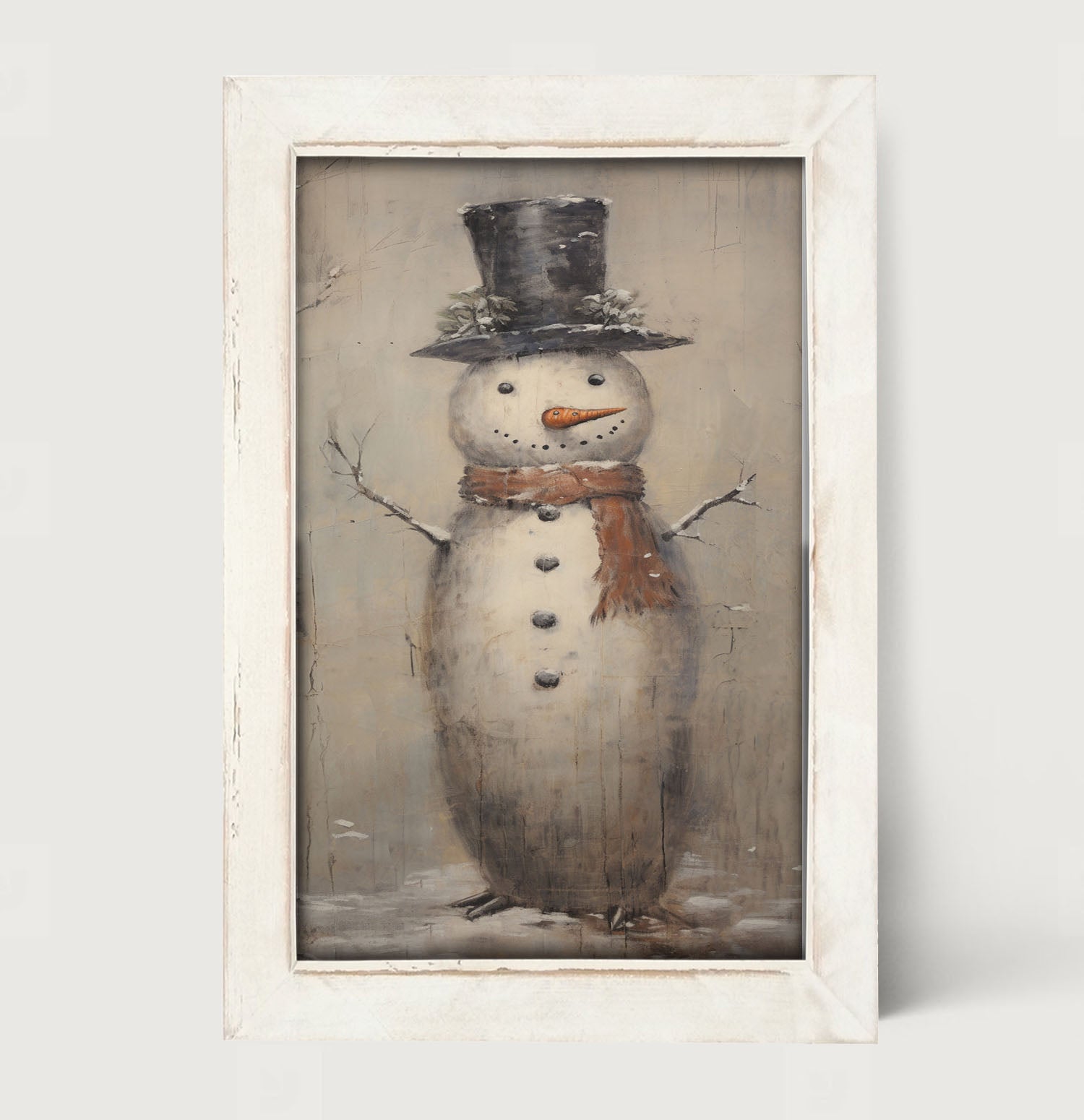 Vintage Smiling Snowman - Framed art