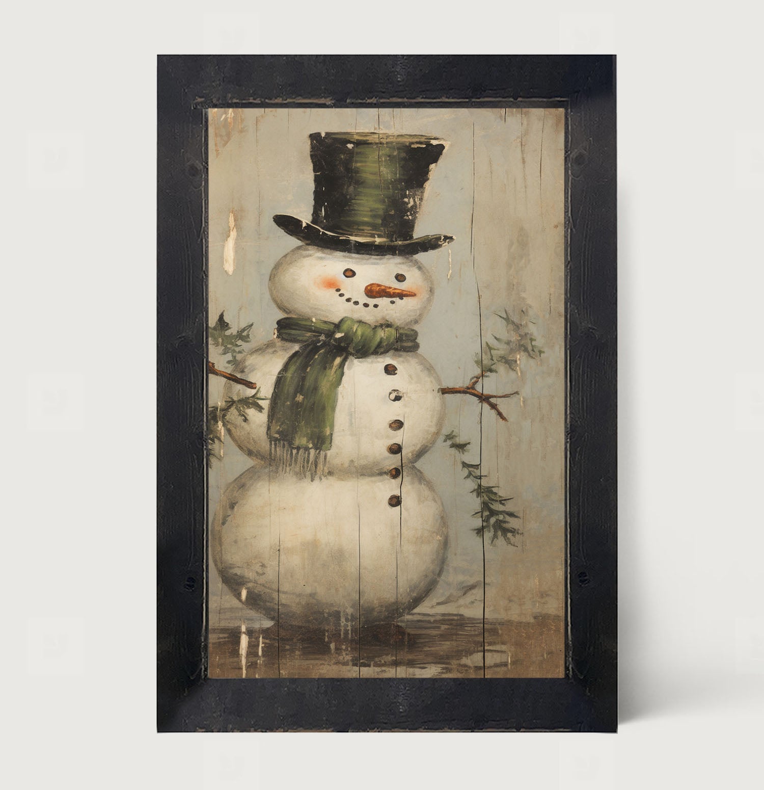 Snowman with green scarf - Framed art