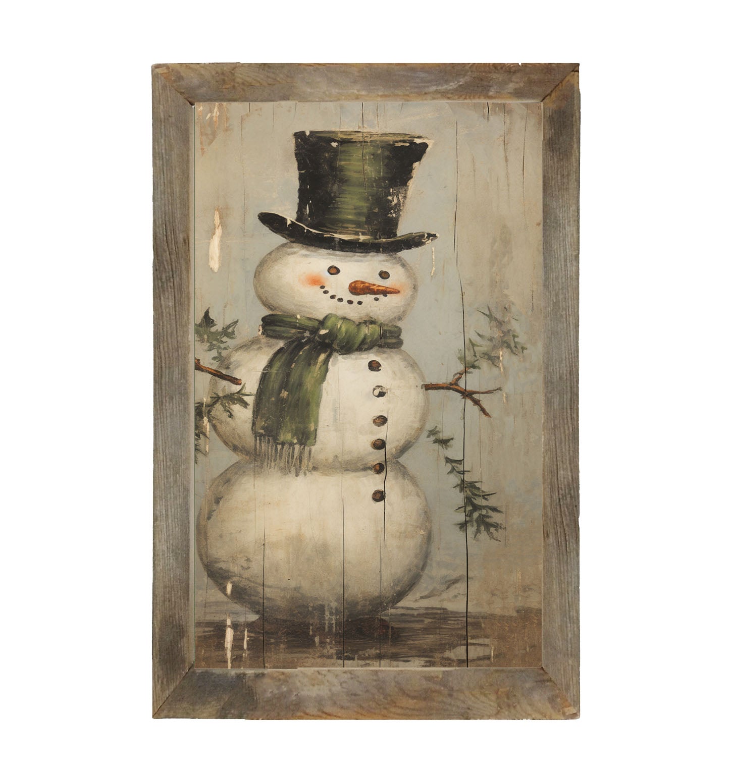 Snowman with green scarf - Framed art