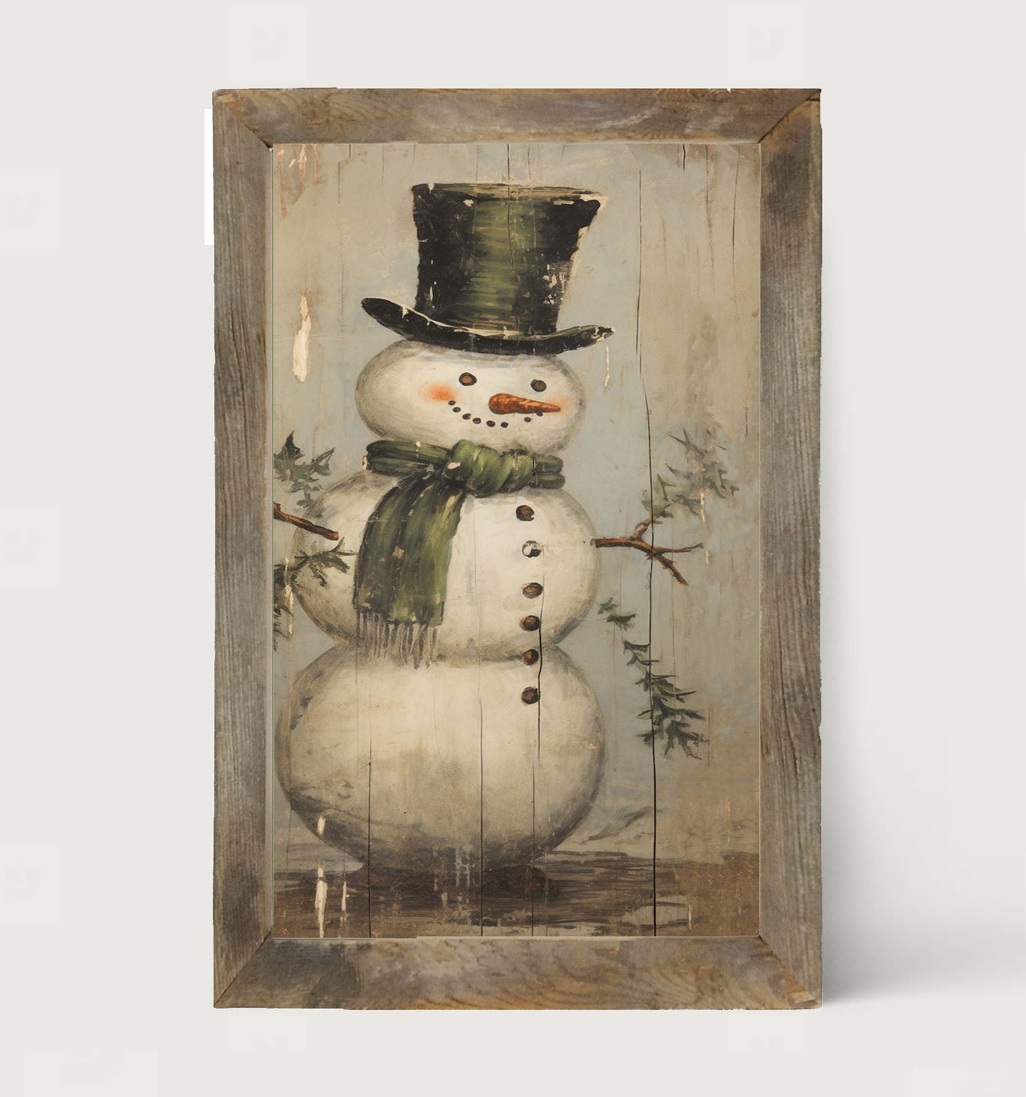 Snowman with green scarf - Framed art