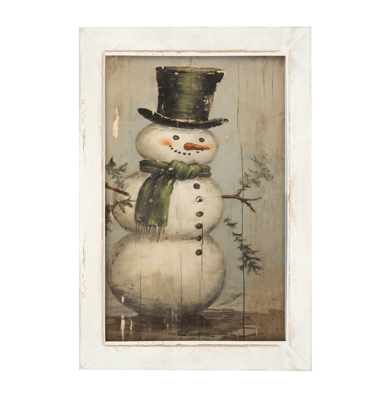 Snowman with green scarf - Framed art