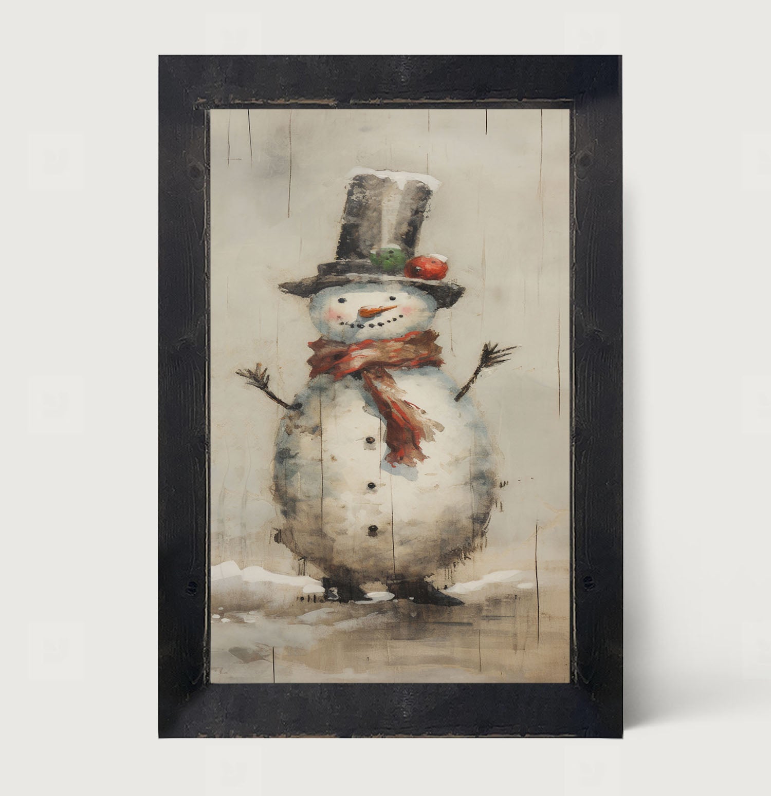 Snowman with red scarf - Framed art