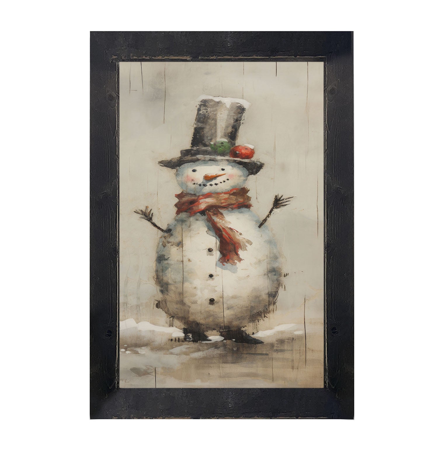 Snowman with red scarf - Framed art