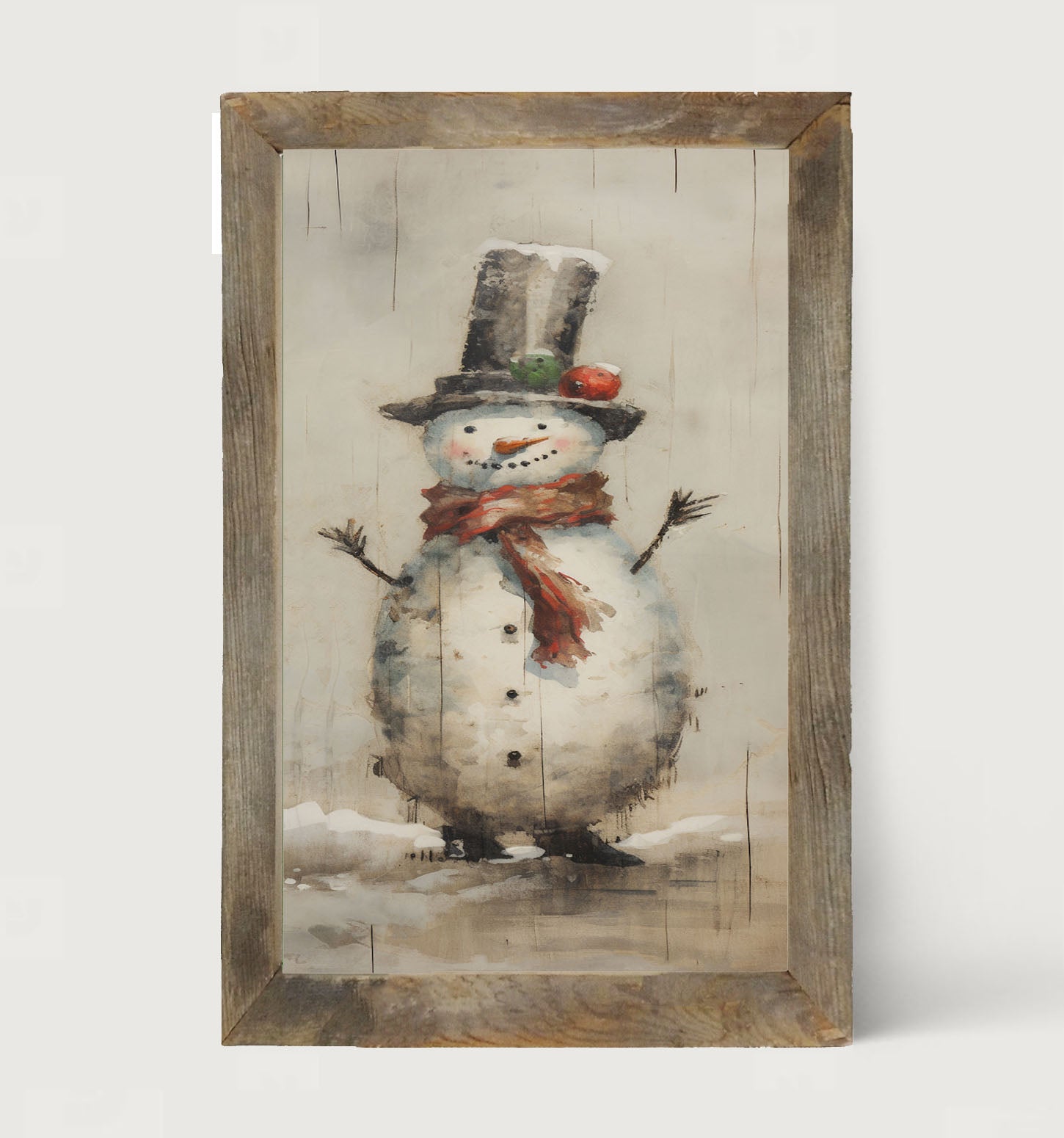 Snowman with red scarf - Framed art
