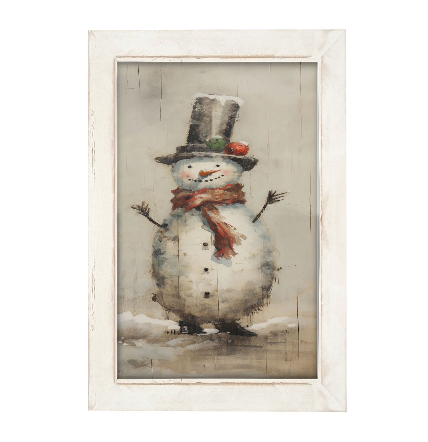 Snowman with red scarf - Framed art