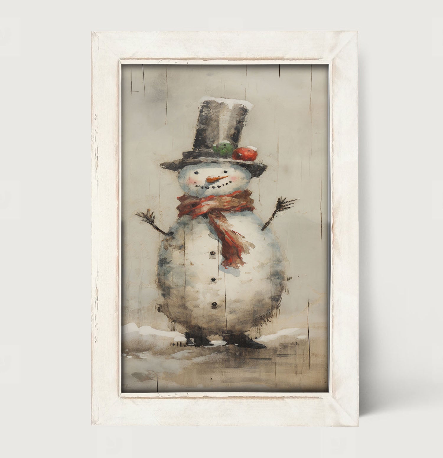 Snowman with red scarf - Framed art