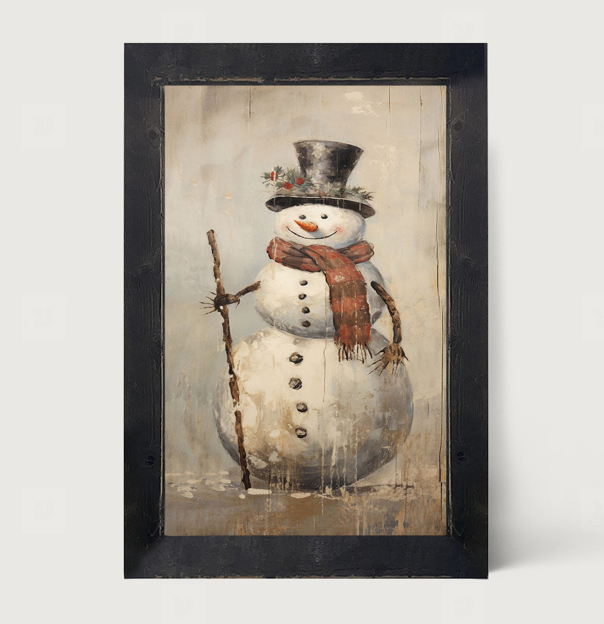 Rustic Happy snowman - Framed art