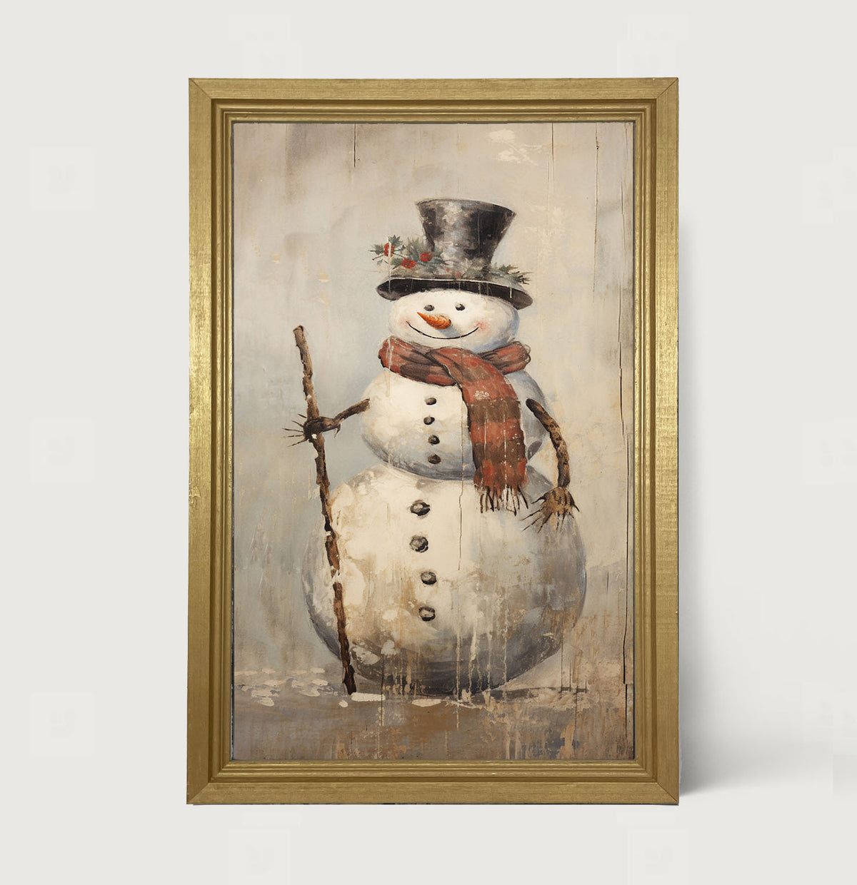 Rustic Happy snowman - Framed art