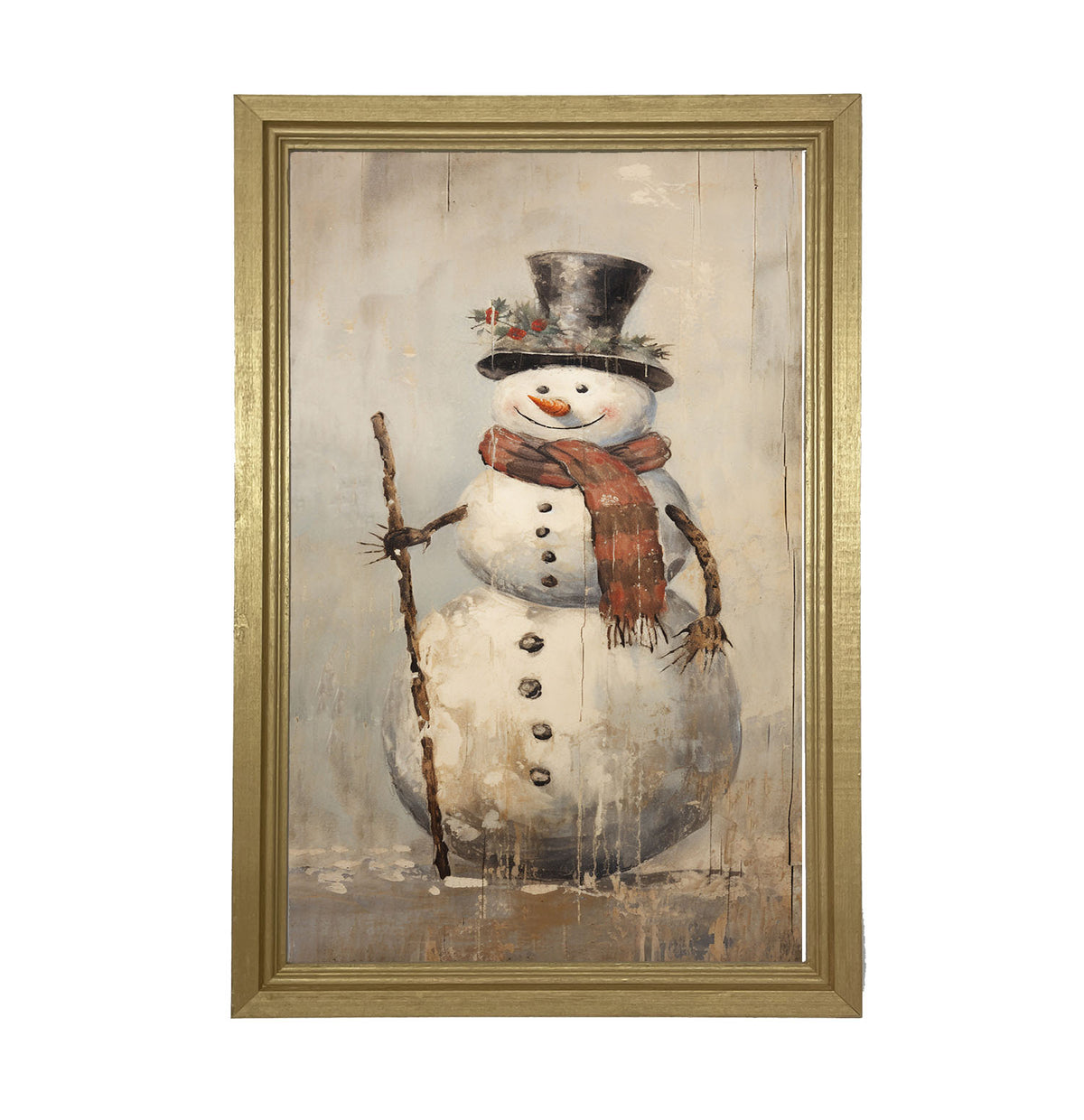 Rustic Happy snowman - Framed art