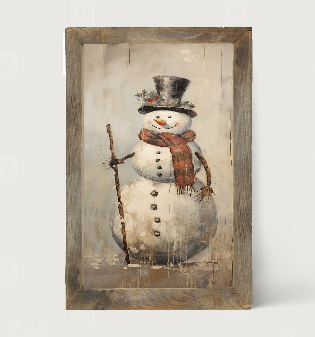 Rustic Happy snowman - Framed art