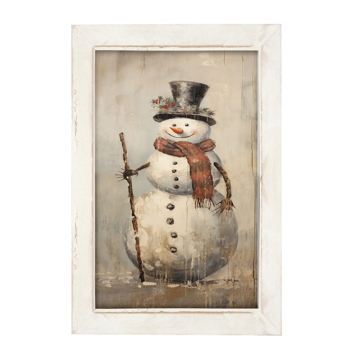 Rustic Happy snowman - Framed art