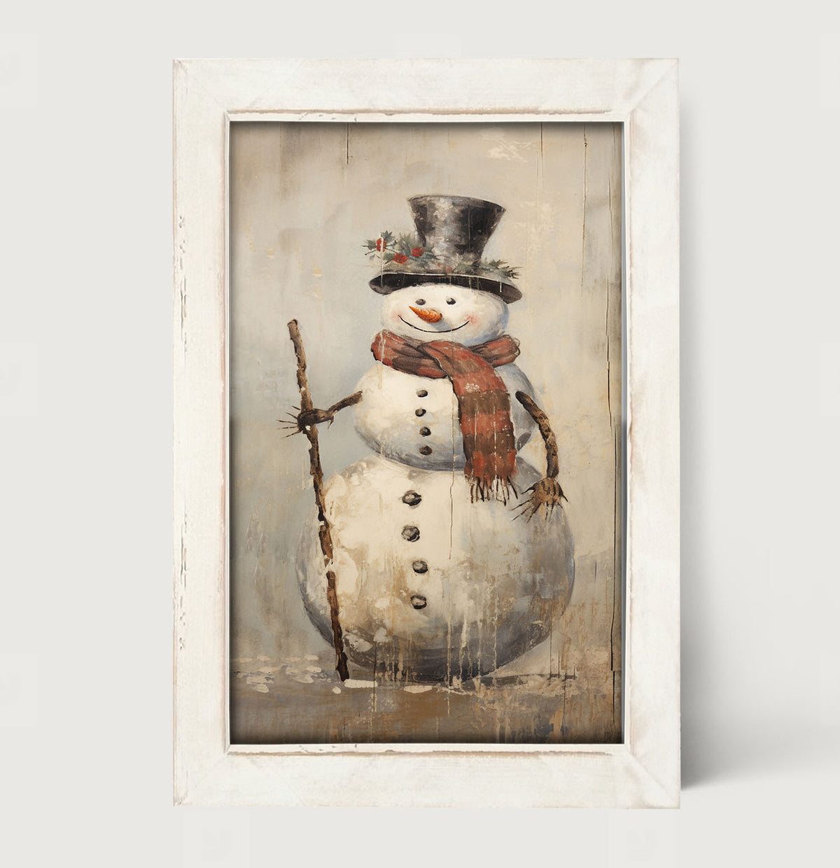 Rustic Happy snowman - Framed art