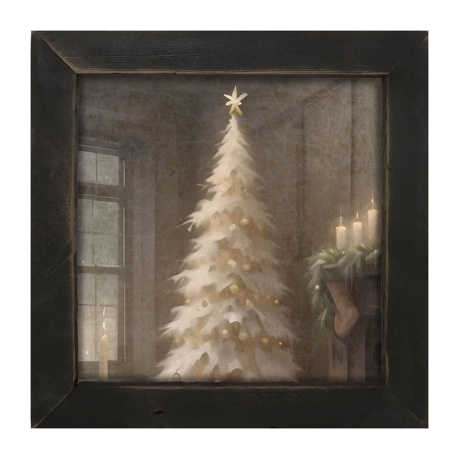 Gold and white Christmas tree - Framed art