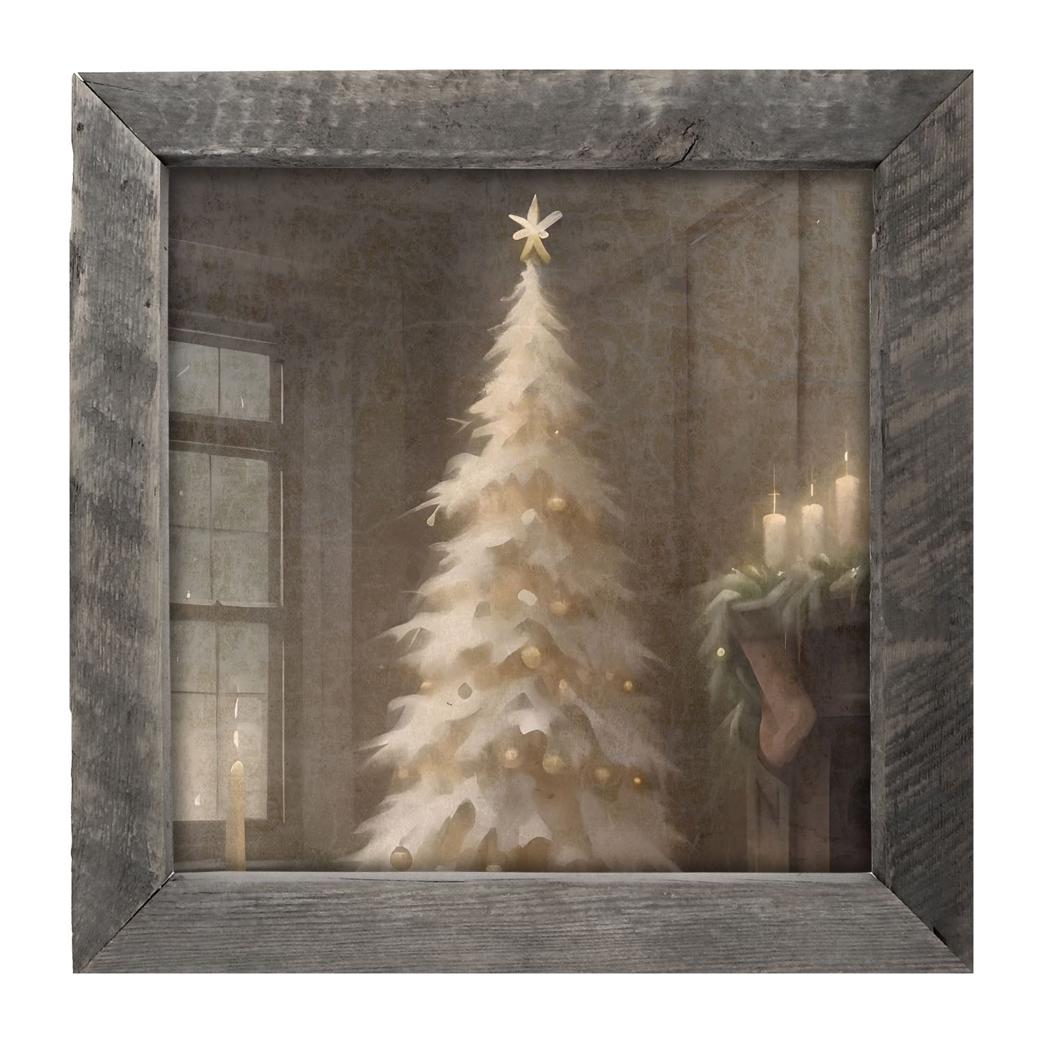 Gold and white Christmas tree - Framed art