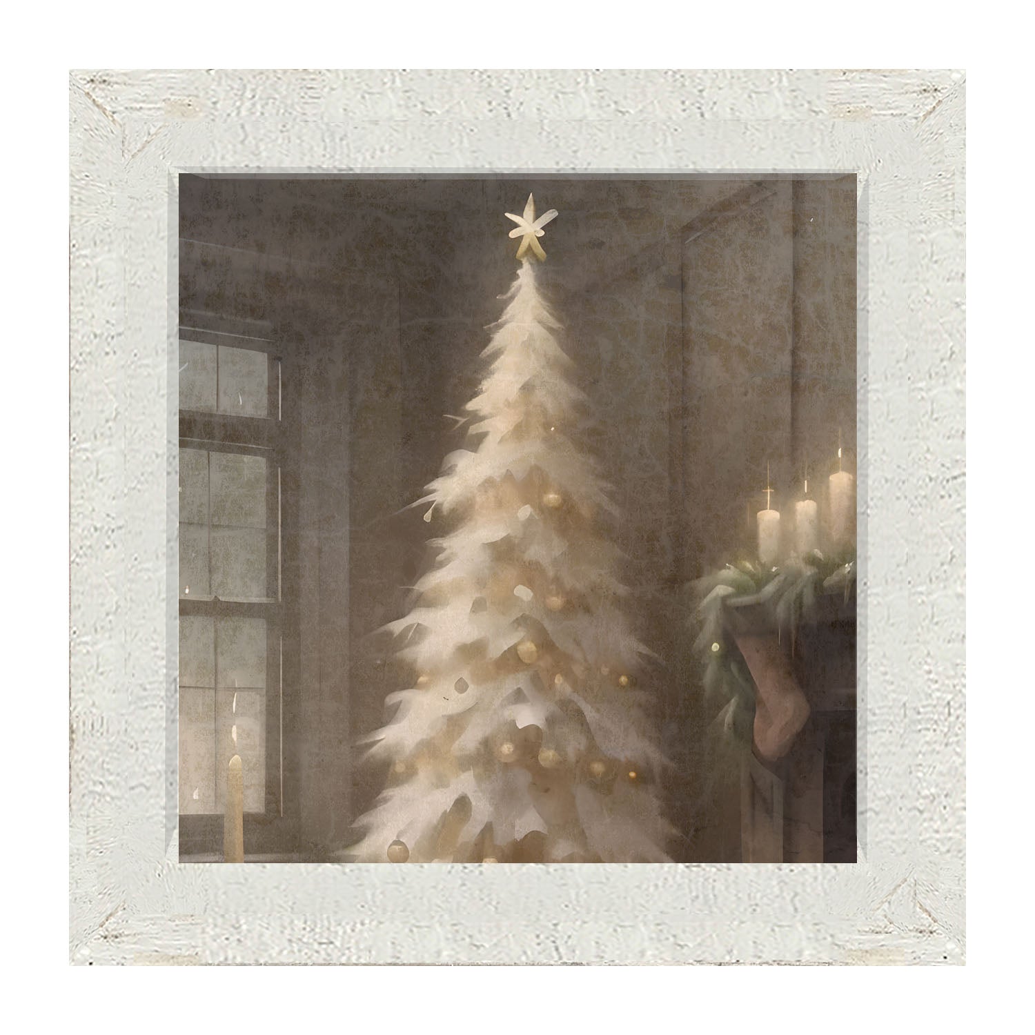 Gold and white Christmas tree - Framed art