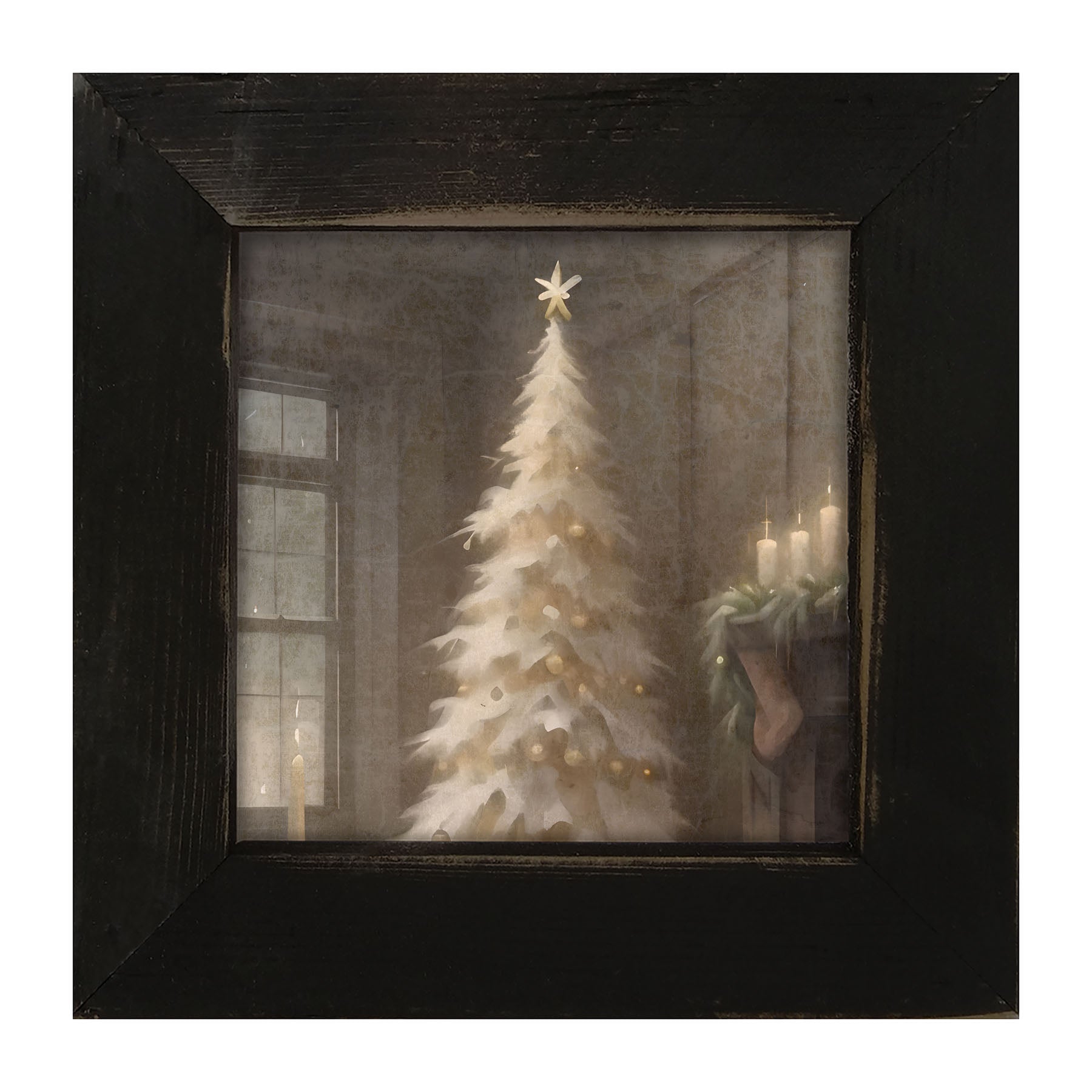 Gold and white Christmas tree - Framed art