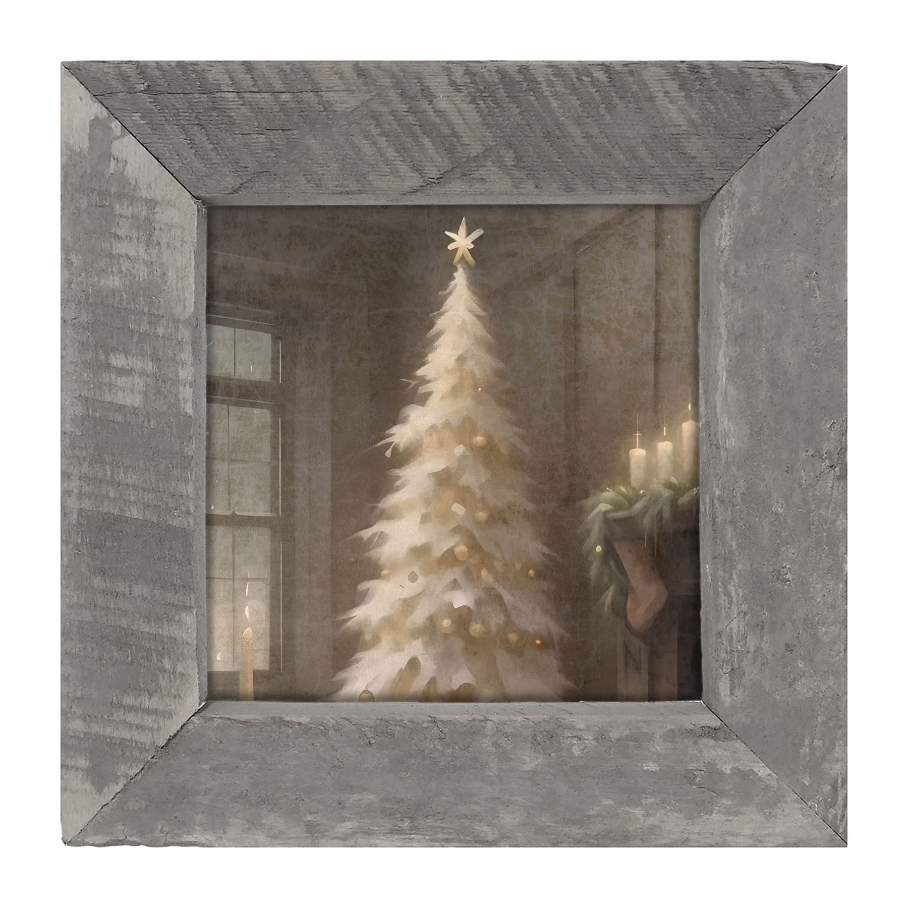 Gold and white Christmas tree - Framed art