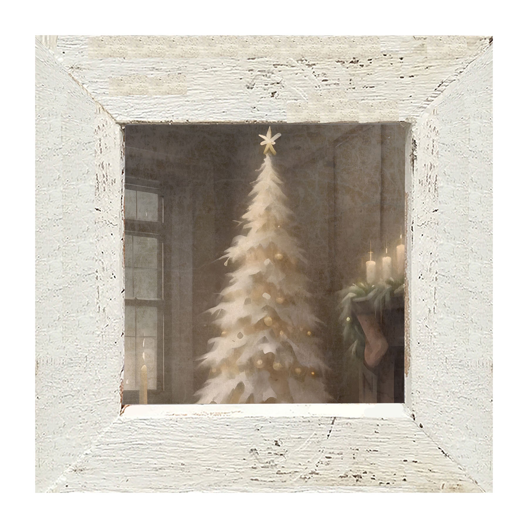 Gold and white Christmas tree - Framed art