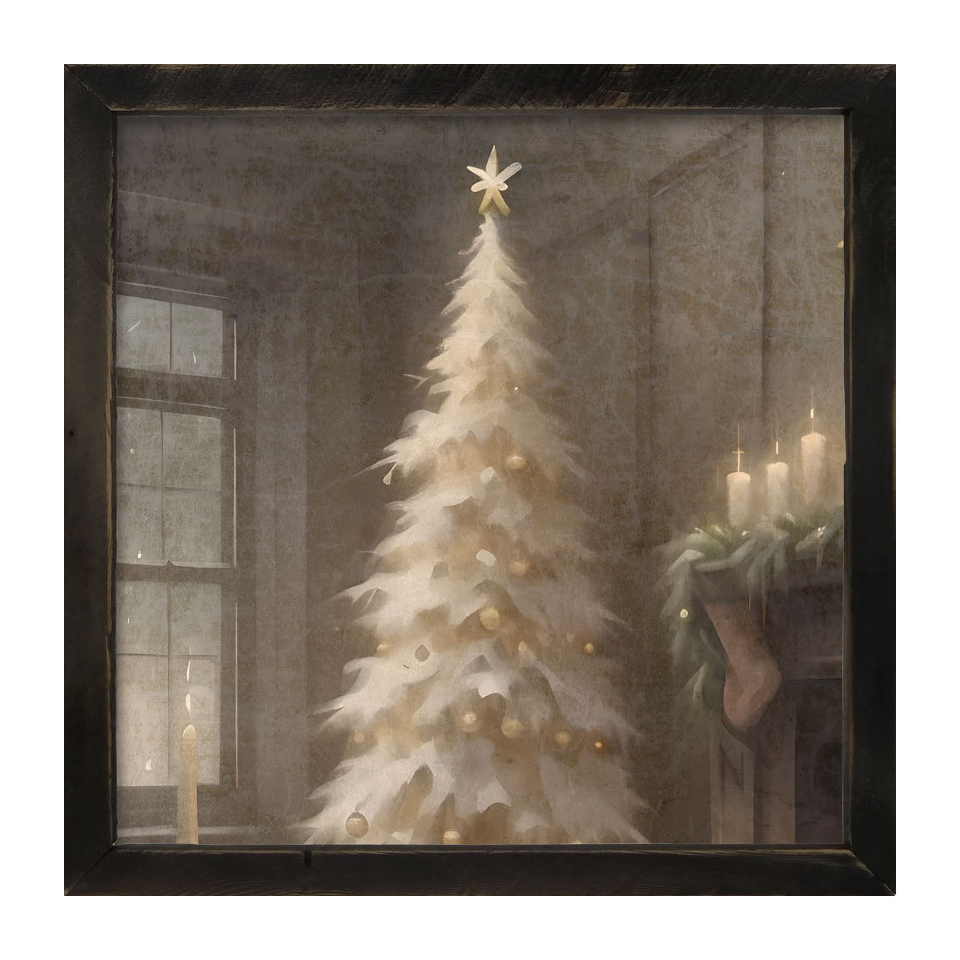 Gold and white Christmas tree - Framed art