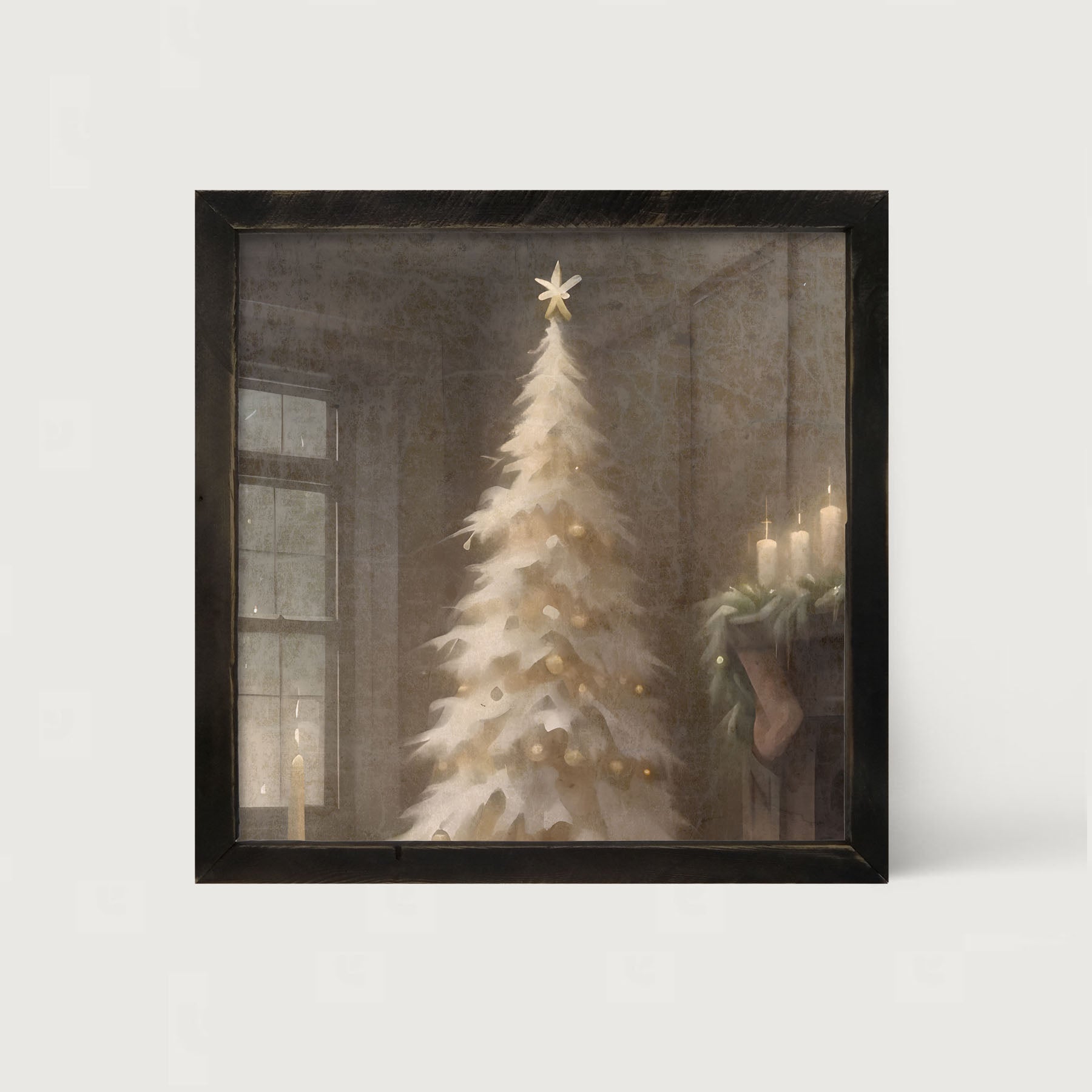 Gold and white Christmas tree - Framed art