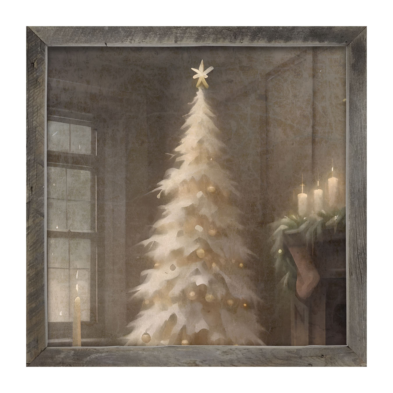 Gold and white Christmas tree - Framed art