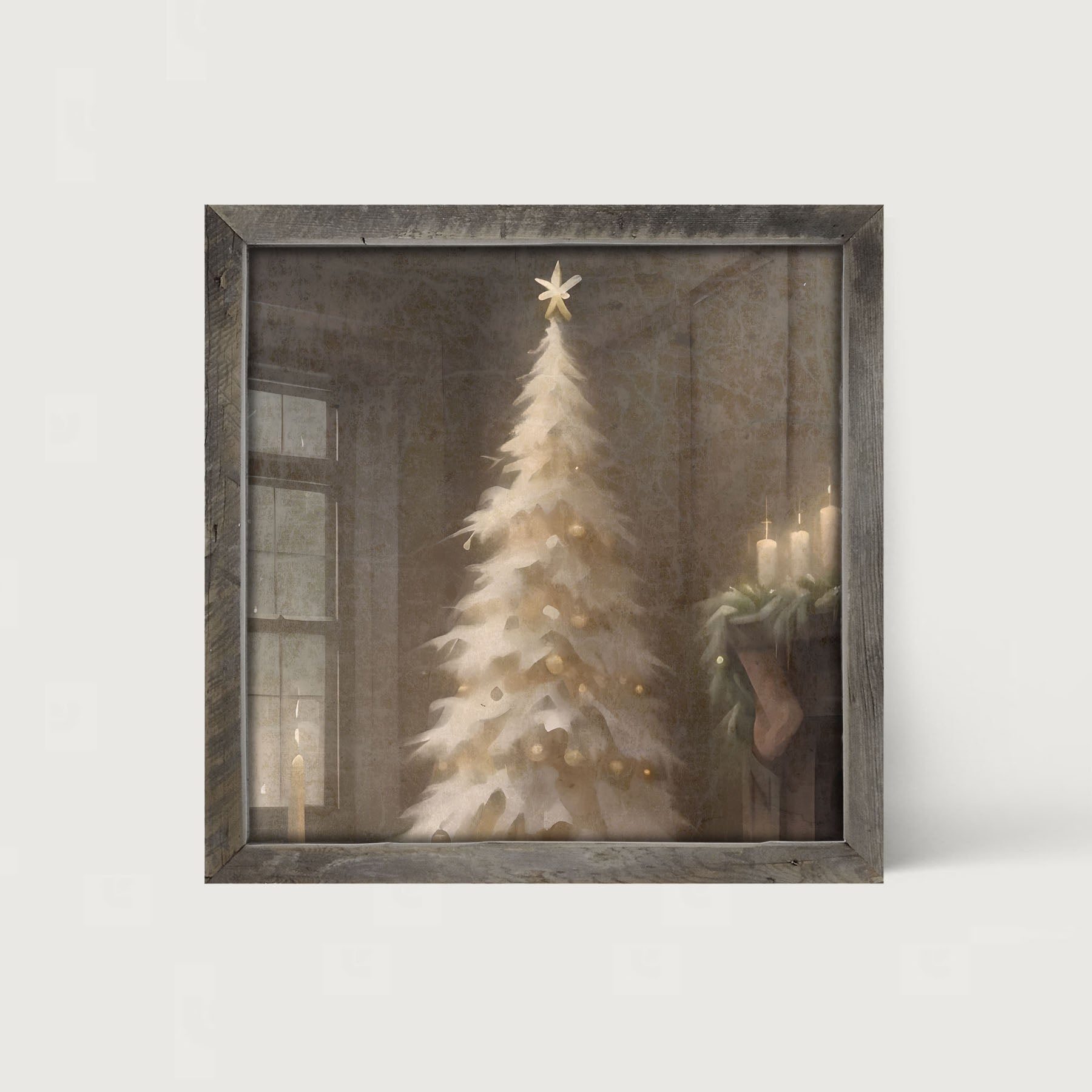 Gold and white Christmas tree - Framed art