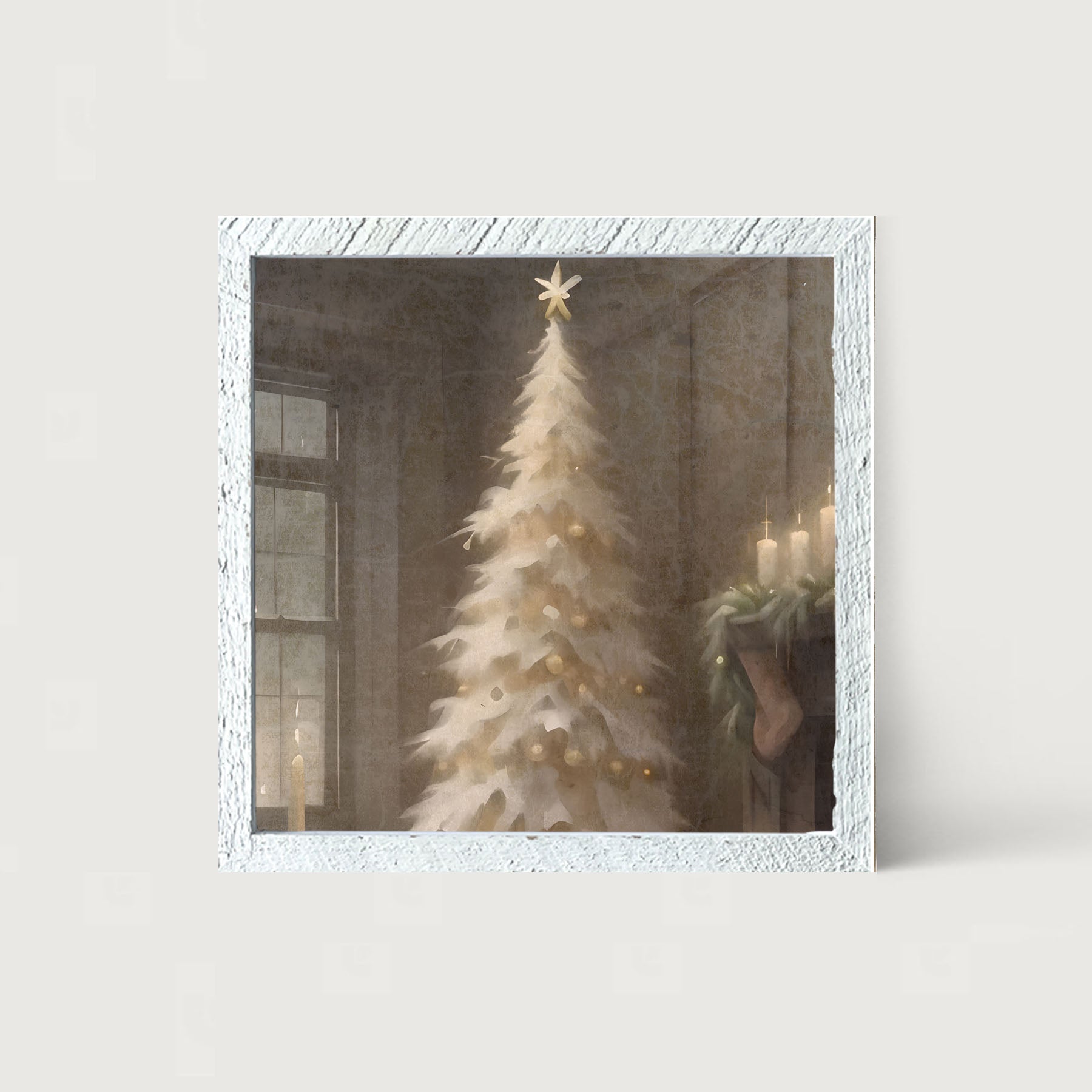 Gold and white Christmas tree - Framed art